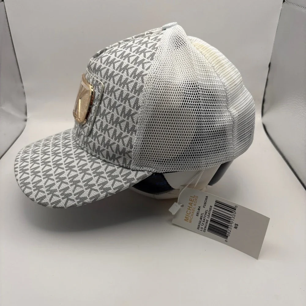 Michael Kors MK Logo Trucker‎ Hat White Grey Mesh Adjustable Snapback
